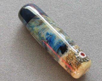 Lampwork Tube Focal Bead Storm Clouds blue murine  ivory silvered