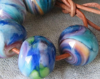 Tropical Sunset Lampwork Spacer Handmade frit Glass Beads  Blue green orange purple Pink 2-6 bead sets