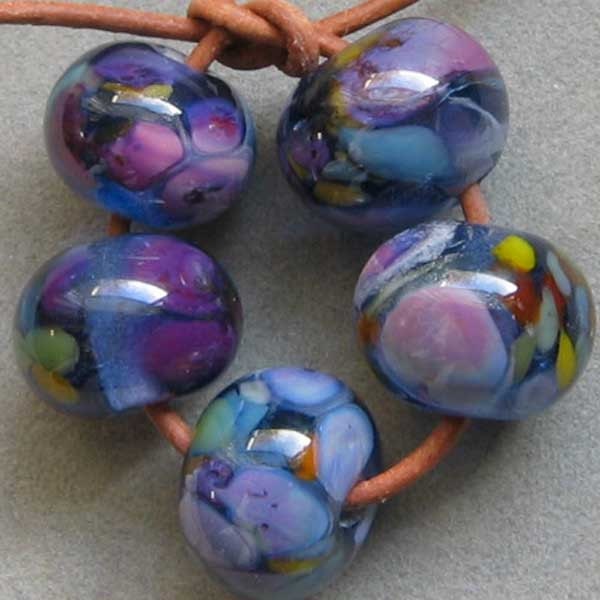 Crocus Blooms Lampwork Spacer Handmade frit Glass Beads Blue Purple Lilac Choise 2 4 5 or 6 bead sets