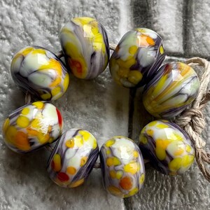 Peach Banana Cream Pie Lampwork Spacer Handmade Glass Beads Orange Yellow White Choice 2 4 5 or 6 bead set image 2