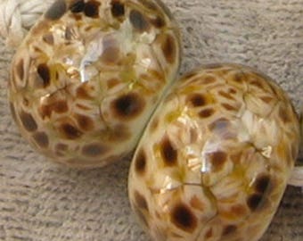 Cheetah Cat Lampwork Spacer Beads Ivory Coffee Brown reactive sra Choose from 2 4 5 or 6 bead sets