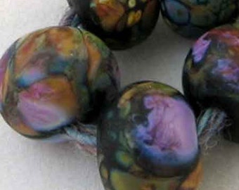 Night Blooms Lampwork Spacer Handmade Glass Beads Romance Blend on Black Choice 2 4 5 or 6 beads