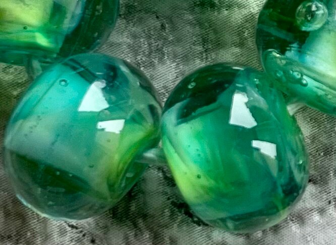 Irish Spring Sea Lampwork Spacer Handmade Glass Beads Encased Green ...