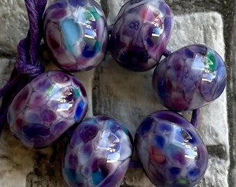 Purple Iris Blooms Lampwork Spacer Beads  reactive  sra 2-6 bead set
