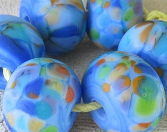 Bluebonnets Lampwork Spacer Handmade Glass Beads Periwinkle orange green Choice 2 4 5 or 6 beads