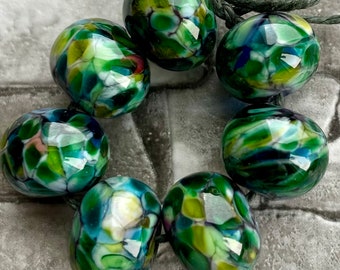 Evergreen Forest Lampwork Spacer Handmade Glass Beads lush Green Choose 2 4 5 or 6 Bead Set