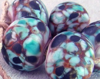 Tree Frog Lampwork Spacer Beads Black Red Green Reactive sra Eched Choose 2 4 5 or 6 bead sets