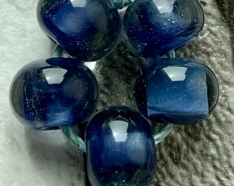 Night Sky Lampwork Spacer Handmade Glass Beads Navy Blue Choice 2 4 5 or 6 bead set