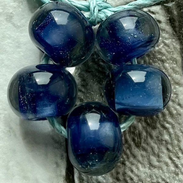 Night Sky Lampwork Spacer Handmade Glass Beads Navy Blue Choice 2 4 5 or 6 bead set