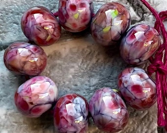 Pink Oleander Blooms Swirl Lampwork Spacer Beads  sra 2-6 bead set