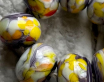 Peach Banana Cream Pie Lampwork Spacer Handmade Glass Beads   Orange Yellow White Choice 2 4 5 or 6 bead set