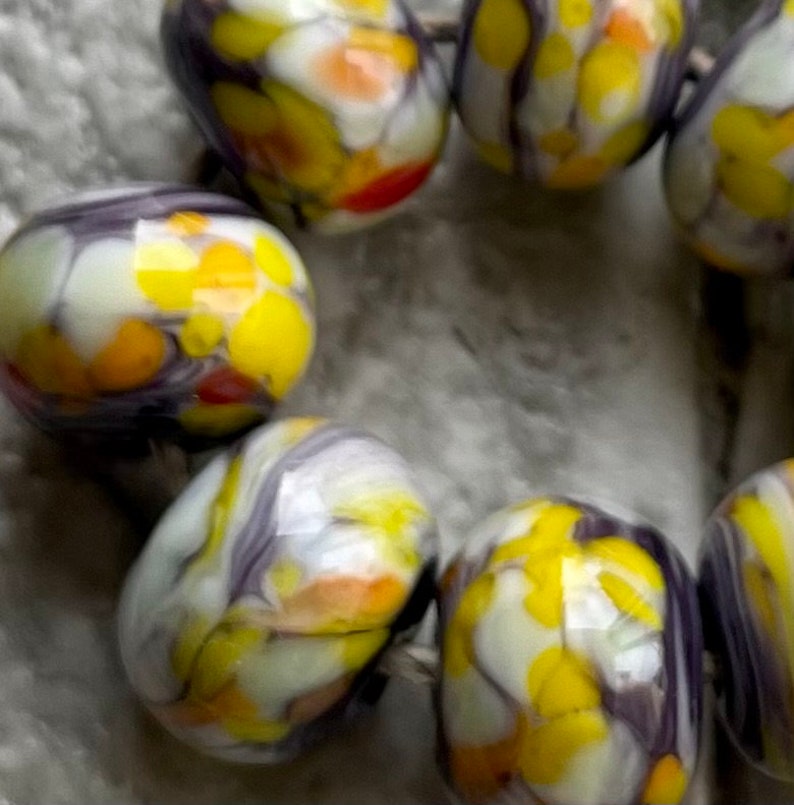 Peach Banana Cream Pie Lampwork Spacer Handmade Glass Beads Orange Yellow White Choice 2 4 5 or 6 bead set image 1