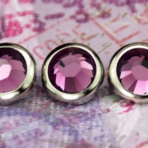 10 Amethyst Crystal Hair Snaps - Round Silver Rim Edition -- Made with Geniune Crystal Rhinestones