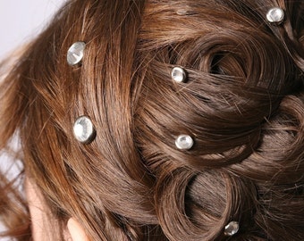 10 Crystal Hair Snaps - Round Silver Rim Edition -- Made with Geniune Crystal Rhinestones