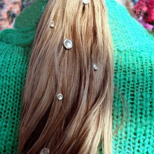 3 Large Aurora Borealis Crystal Hair Snaps Round Silver Rim Edition Made with Geniune Crystal Rhinestones image 4