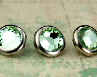 10 Chrysolite Crystal Hair Snaps - Round Silver Rim Edition -- Made with Geniune Crystal Rhinestones