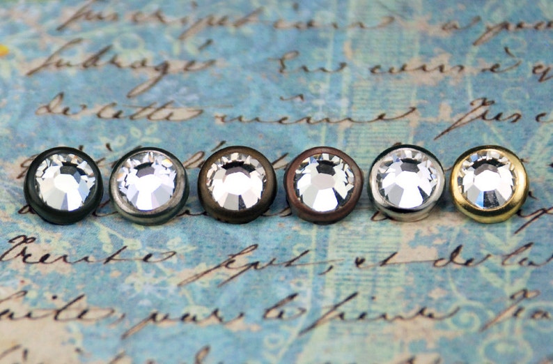 10 Aurora Borealis Crystal Hair Snaps  Round Gold Rim Edition image 5