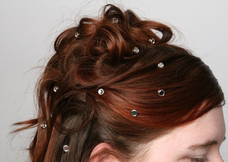 10 Crystal Mirror Hair Snaps Round Silver Rim Edition Made with Geniune Crystal Rhinestones image 2