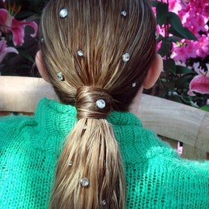 3 Large Aurora Borealis Crystal Hair Snaps Round Silver Rim Edition Made with Geniune Crystal Rhinestones image 5