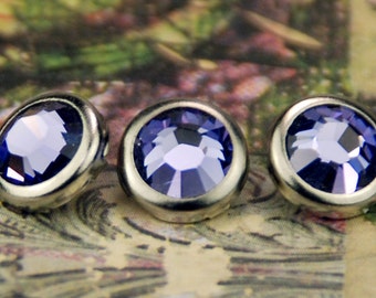 10 Tanzanite Crystal Hair Snaps - Round Silver Rim Edition -- Made with Geniune Crystal Rhinestones