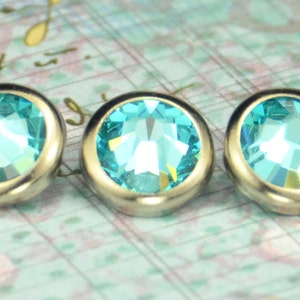 10 Light Turquoise Crystal Hair Snaps Round Silver Rim Edition Made with Geniune Crystal Rhinestones image 1