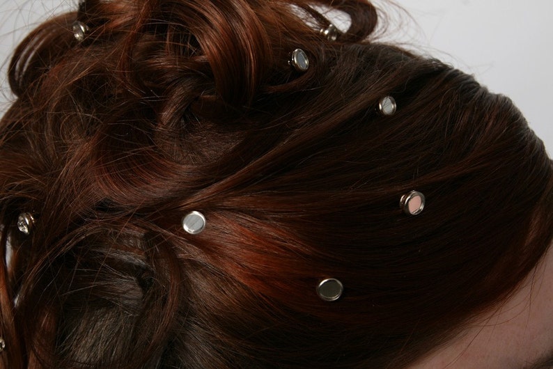 10 Crystal Mirror Hair Snaps Round Silver Rim Edition Made with Geniune Crystal Rhinestones image 3