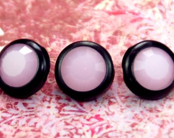 10 Rose Alabaster Crystal Hair Snaps - Round Black Rim Edition -- Made with Geniune Crystal Rhinestones