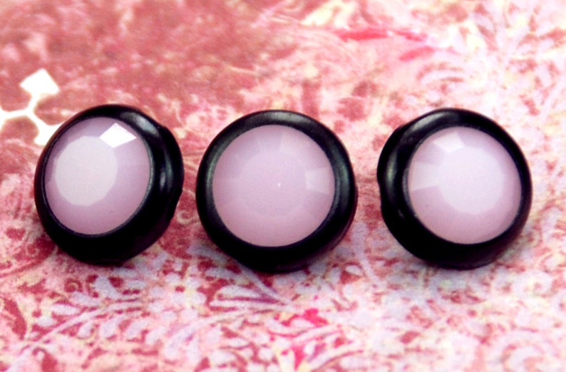 10 Rose Alabaster Crystal Hair Snaps Round Black Rim Edition Made with Geniune Crystal Rhinestones image 1