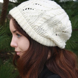 PDF Knitting Pattern White Caps Slouchie Tam image 2