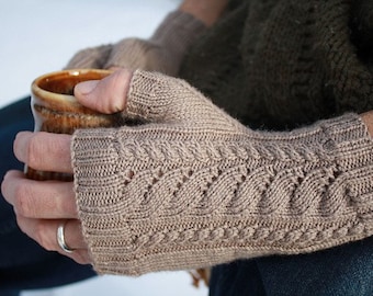 PDF Knitting Pattern - White Caps Fingerless Gloves