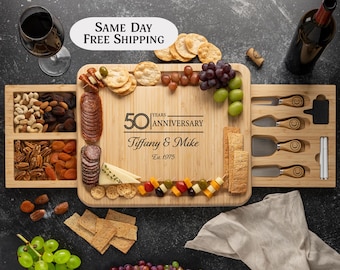 Custom 50th Anniversary Gifts, Personalized Charcuterie Board, 50th Wedding Anniversary, 50 Years Couple Gift, Anniversary Gift for Parents