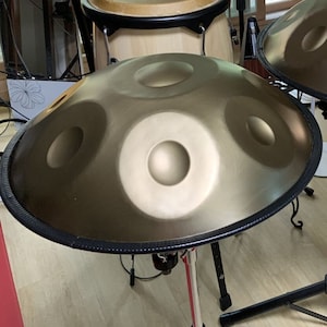 Handmade Mini Handpan Instrument 18&#39;&#39;, Vintage Gold Design, Unique G Minor Scale with Accessories