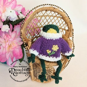 Knitted Amigurumi Frog Fred the Frog Froggie Wearing Spring Sweater Ready To Ship image 5