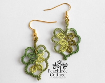 Tatted Lace Leaf Earrings - Tatted Earrings - Your Color Choice - Made To Order