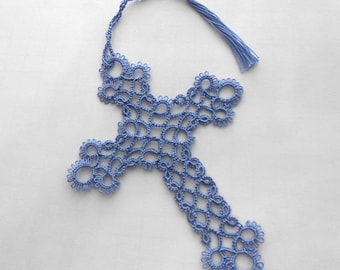 Tatted Bookmark - Tatted Lace Bookmark - Lace Cross - Your Color Choice