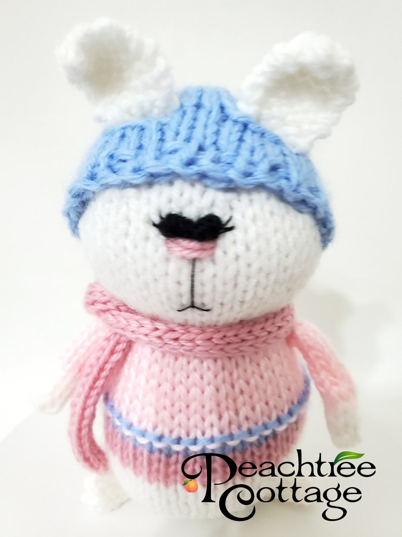 Knitted Amigurumi Snow Bunny with Knit Hat and Scarf Ready To Ship image 4