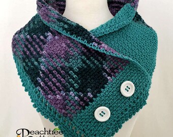 Crochet Plaid Neck Warmer, Planned Pooling Cowl, Crochet Cowl, Crochet Scarf, Argyle Scarf, Plaid Scarf, Boston Harbor Cowl - Ready to Ship