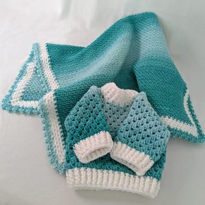 Baby Blanket Gift Set - Shades of Blue with White Edging