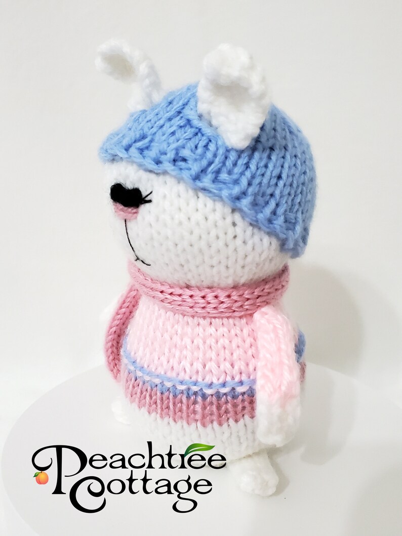 Knitted Amigurumi Snow Bunny with Knit Hat and Scarf Ready To Ship image 3