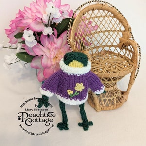 Knitted Amigurumi Frog Fred the Frog Froggie Wearing Spring Sweater Ready To Ship image 3