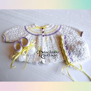 Crochet Pattern - Abigail Baby Sweater Set Pattern - Crochet Baby Sweater Pattern - Crochet Baby Hat Pattern - Baby Booties Pattern