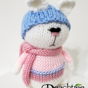 Knitted Amigurumi Snow Bunny with Knit Hat and Scarf Ready To Ship image 2