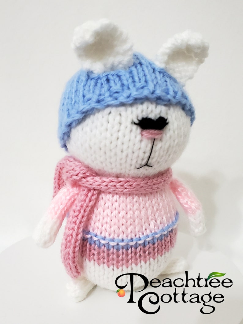 Knitted Amigurumi Snow Bunny with Knit Hat and Scarf Ready To Ship image 2
