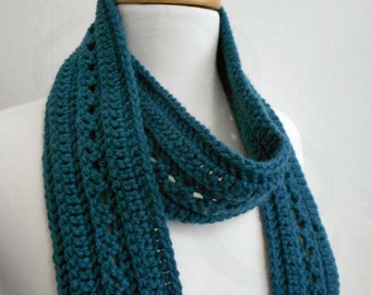 Crochet Scarf - Winter Scarf - Peacock Blue Scarf - Ready to Ship