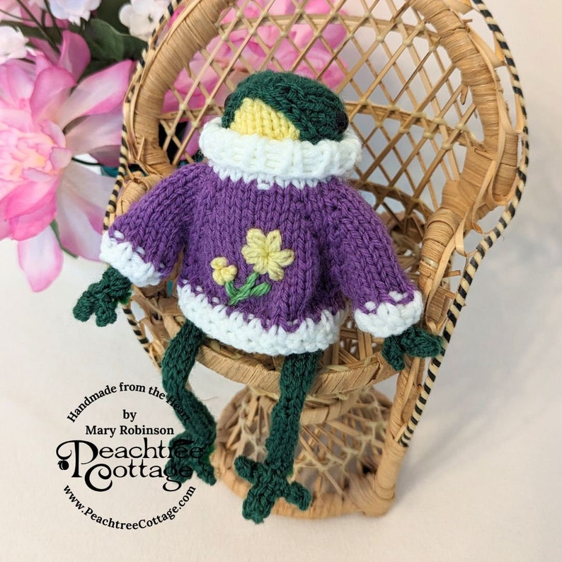 Knitted Amigurumi Frog Fred the Frog Froggie Wearing Spring Sweater Ready To Ship image 4