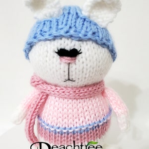 Knitted Amigurumi Snow Bunny with Knit Hat and Scarf Ready To Ship image 1