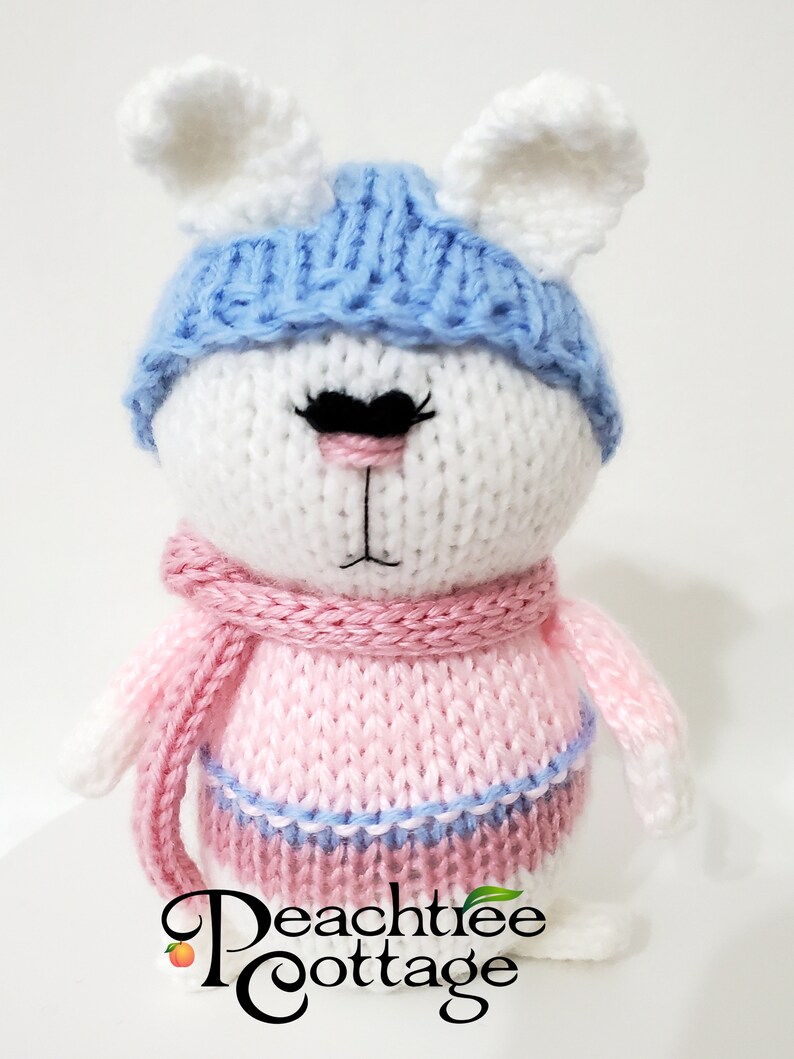 Knitted Amigurumi Snow Bunny with Knit Hat and Scarf Ready To Ship image 1