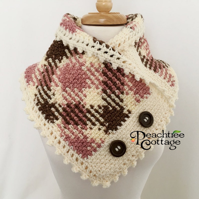 Crochet Plaid Neckwarmer, Planned Pooling Cowl, Crochet Cowl, Crochet Scarf, Argyle Scarf, Plaid Scarf, Boston Harbor Cowl Ready to Ship image 1