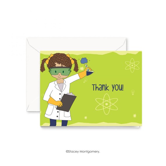Science thank you note card for girls Science theme note | Etsy