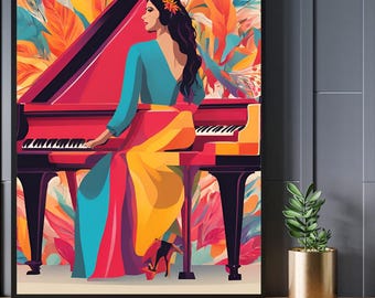 Art music  print Abstract color piano women dream